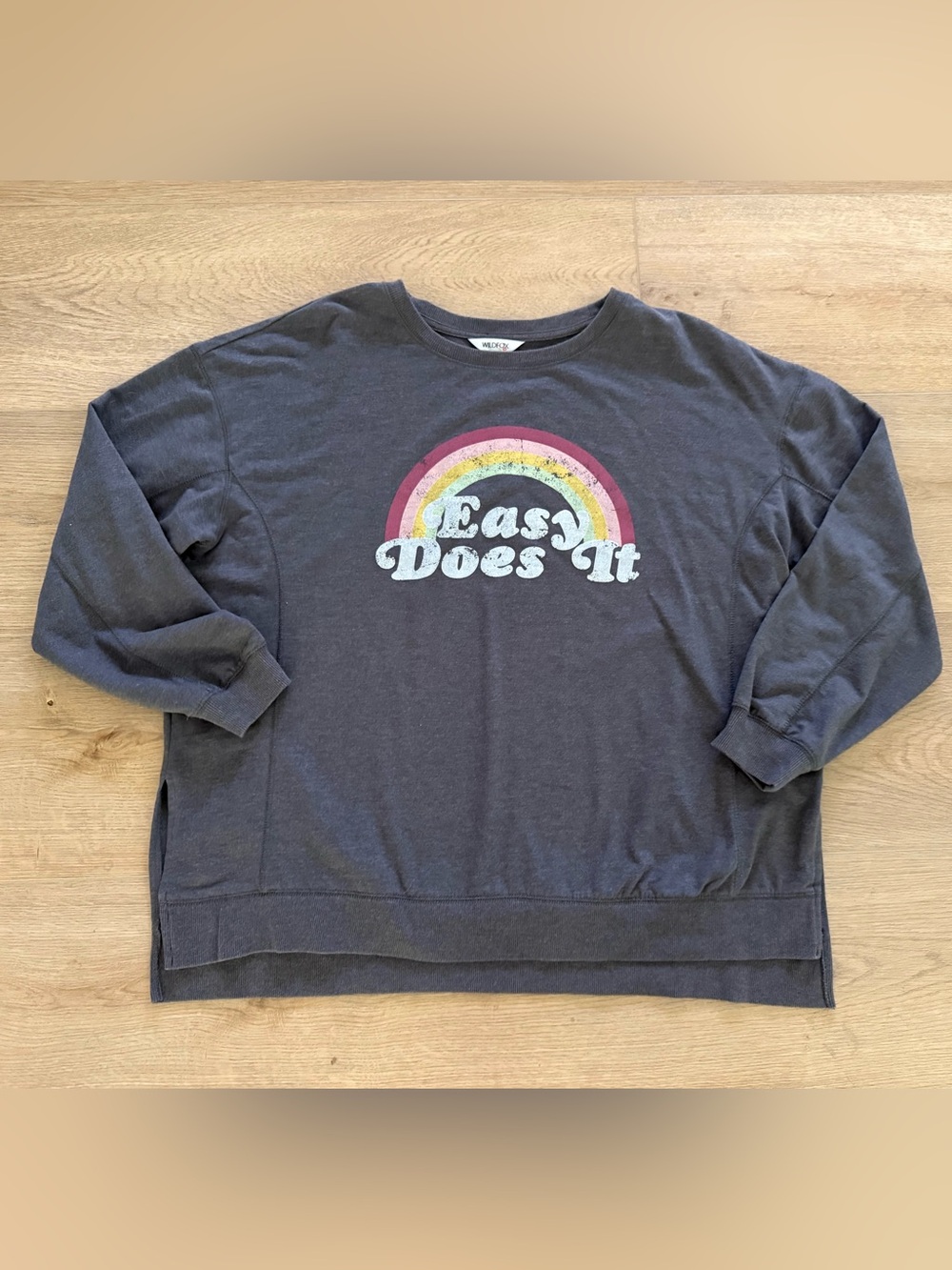 Wildfox Easy Does It Rainbow Oversized Sweatshirt XL Charcoal